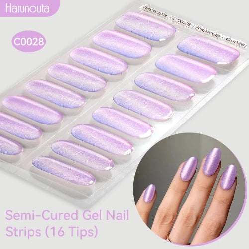 Aurora Shine Semi-Cured Gel Nail Strips – UV/LED Ready, Easy DIY at Home